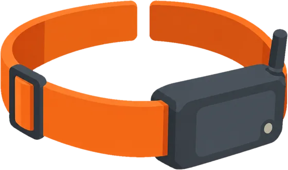 El collar WildTrack: una banda naranja con un módulo que lleva la electrónica y una antena corta.